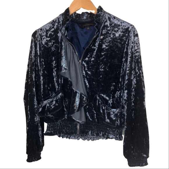 Dance & Marvel Blue Crushed Velvet Ruffled Zip Up Jacket Size Small - Picture 6 of 10